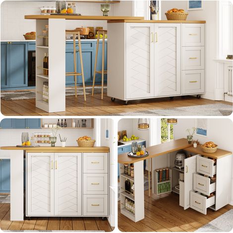 Verlängerbarer Barwagen – 135x39x104 cm – 50 kg – aus metall – mit 2 türen – mit 3 schubladen – produktmaße: die arbeitsplatte – großzügiger stauraum (1/5)