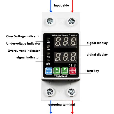 Doppio display, protezione con ripristino automatico, sovratensione, sottotensione, corrente, interruttore automatico regolabile, interruttore di richiusura automatica. (1/5)