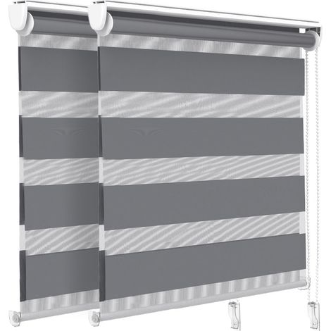 VOUNOT Set of 2 Zebra Roller Blind Double Fabric, Day and Night Translucent or Blackout Vision Curtains , Grey, 100 x 150 cm (1/5)