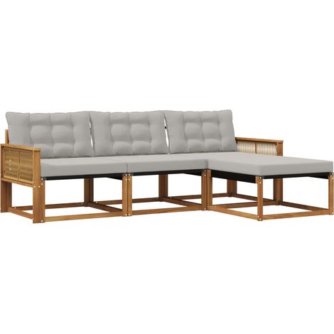 Set di divani da esterno 4 pz Salotto da Giardino Naturale e Grigio Chiaro (1/5)