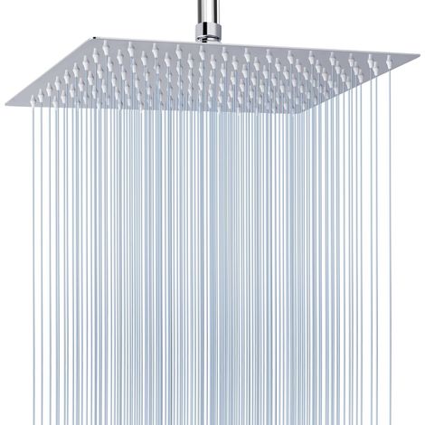 Grande Pomme de Douche au Plafond de 40.5cm, Pommeau de Douche Rectangle à Haute Pression en Acier Inoxydable, Couverture Intégrale du Corps, Installée au Mur ou Plafond (16 12'',Chrome) (1/5)