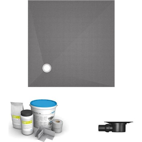 Receveur de douche à carreler 100 x 100 WEDI Fundo Primo carré écoulement excentré + bonde horizontale + kit d'étanchéité