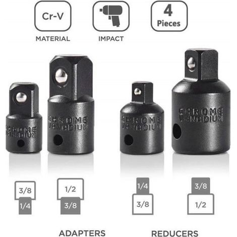 Adaptateur Pour Douille - 1/2 Pouces À 3/8 Pouces - 3/8 Pouces À 1/4 Pouces - 36 mm - 4 Pièces (1/4)