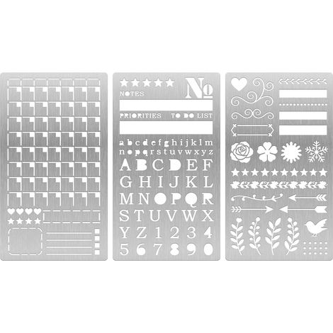 Lot de 3 pochoirs métalliques pour agenda, pochoirs réutilisables pour la création de carnets et de supports de planification. Accessoires et fournitures pour agenda, pochoirs de gravure (1/5)
