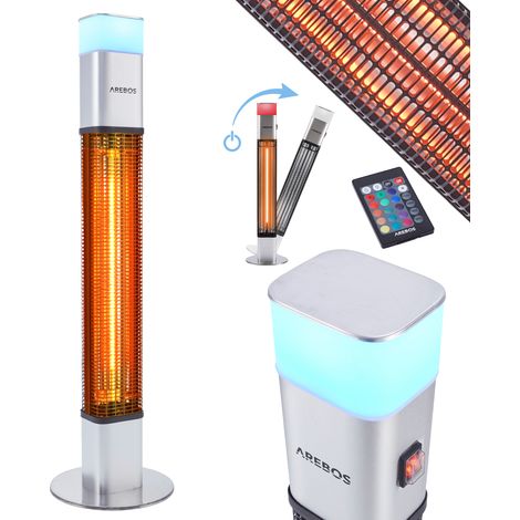 AREBOS 1500 Watt Stand Heizstrahler inklusive 16 Farben LED Licht mit Fernbedienung