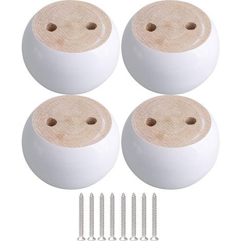 Set di quattro gambe rotonde per mobili in legno di eucalipto bianco, di dimensioni 8 x 8 x 5 cm. (1/5)