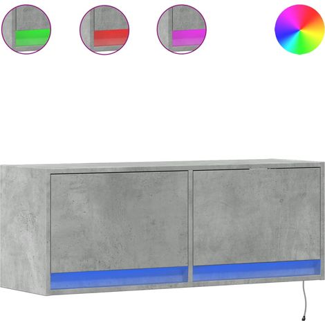 Mobile TV  Armadietto TV  Mobile Porta TV a Parete con Luci LED Grigio Cemento 100x31x35 cm (1/5)