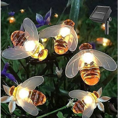 Guirlande lumineuse solaire 20 LED étanche d'extérieur, abeilles artificielles, décoration de jardin et de Noël, blanc chaud (1/5)