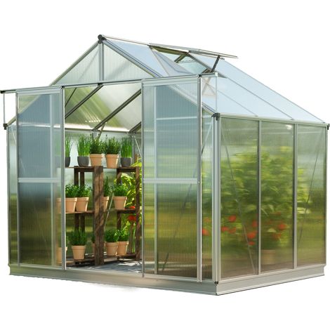 GFP Serra Topas 3 telaio in alluminio 225 x 195 cm, lastre a doppia parete di 6 mm, con apri-finestra automatico e telaio di fondazione
