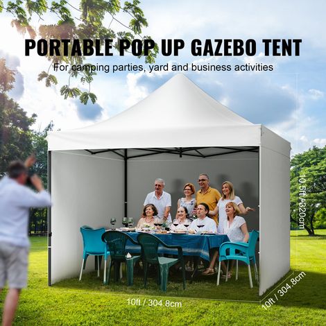 Tente de camping extérieure pliante 3x3 m avec parois latérales et sac de transport blanc (1/5)