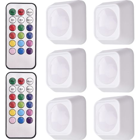 Set mit 6 RGB-LED-Unterbauleuchten mit Fernbedienung, Farbwechsel, Nachtlicht, batteriebetrieben, Klebelampe. (1/5)