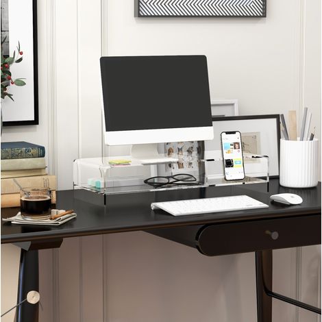 Soporte para monitor con espacio para teclado, 2 niveles, acrílico transparente HAVRYA (1/5)