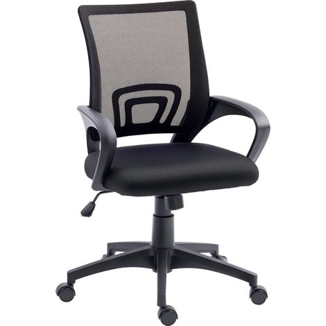 HOMCOM silla de oficina de malla silla de escritorio giratoria con altura ajustable función de basculante y reposabrazos carga 120 kg negro (1/5)