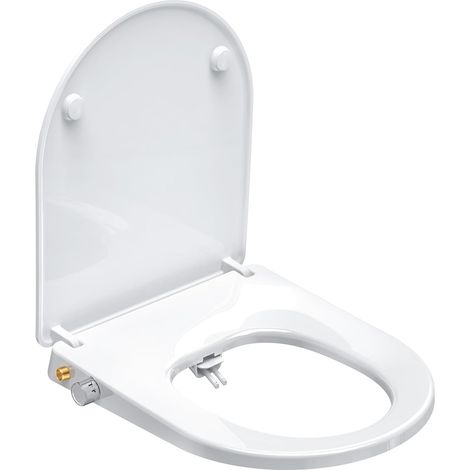 Abattant wc japonais,Abattant WC Forme D avec frein de chute, non électrique avec double buses rétractables autonettoyantes,Kit Abattant japonais, Lunette de Toilette Universelle, Blanc (1/5)