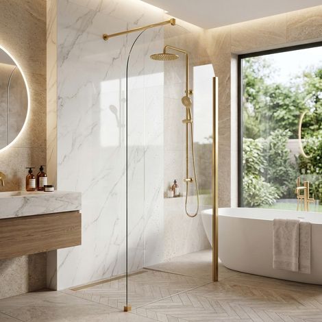 Paroi de douche italienne Clear - 120 x 195 cm - Or brossé - SIENA (1/5)
