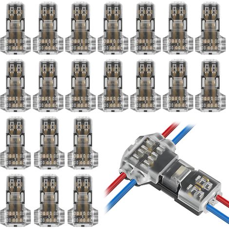 20 pièces Connecteur en T 2 Broches, T Verbinder, Électriques en T Étanches 2 Broches 20/22 AWG, Connecteurs Sans Soudure pour Fil Électrique, Câble LED, Voiture et Connexions Rapides (1/5)