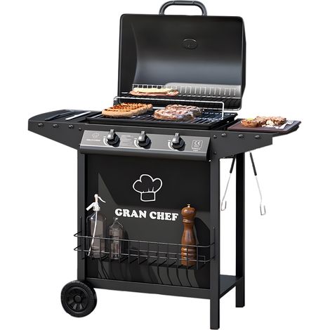 Barbecue A Gas A 3 Fuochi Thomas In Acciaio Nero Con Ruote (1/5)
