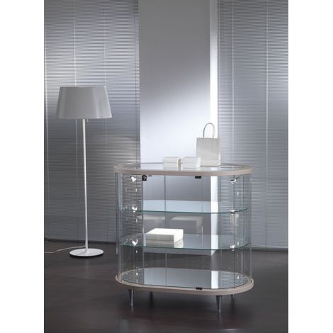 Banco Vetrina Ovale Laccato in Cristallo Temperato H 93 cm