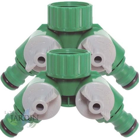 Set di 2 Raccordo rapido per tubo flessibile adattatore a 2 vie, doppio rubinetto irrigazione a goccia irrigazione 3/4''