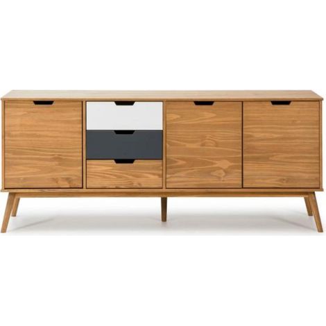 Aparador 3 puertas 3 cajones Cupido acabado natural, 171 cm (Ancho) 40 cm (Fondo) 80 cm (Alto (1/4)