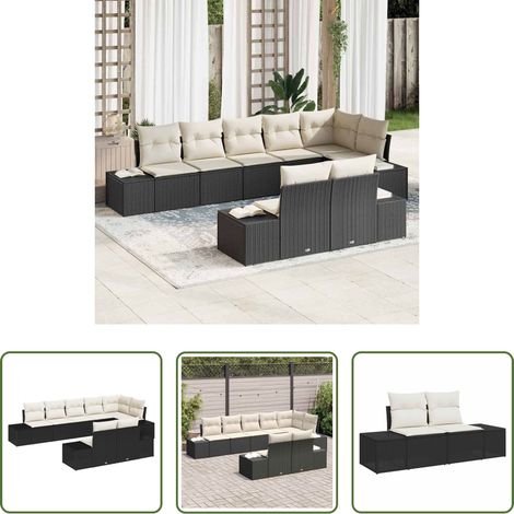 Poly Rattan - Gartensofa-set mit Speicher 8 pcs Schwarz und Creme Poly Rattan (1/5)