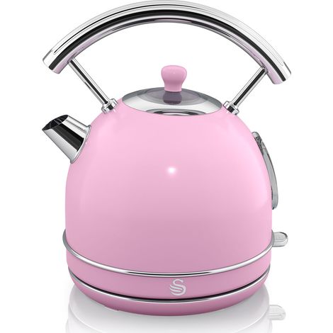 Bouilloire rétro 1,8 L SK14630PNEU – Acier inoxydable sans BPA – Résistance cachée 3000W – Base sans fil rotative 360° – Filtre anti-calcaire – Swan