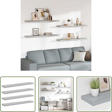 Étagère décorative - Étagères murales flottantes 4 pcs gris béton 120x23,5x3,8cm MDF (1/5)