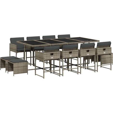 vidaXL Set da Pranzo da Giardino 13pz con Cuscini Grigio in Polyrattan