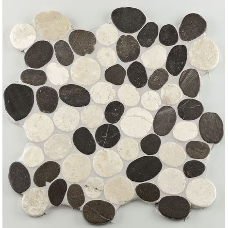 Mosaïque pierre naturelle Pebble - 30x30x1cm - White/Grey mix