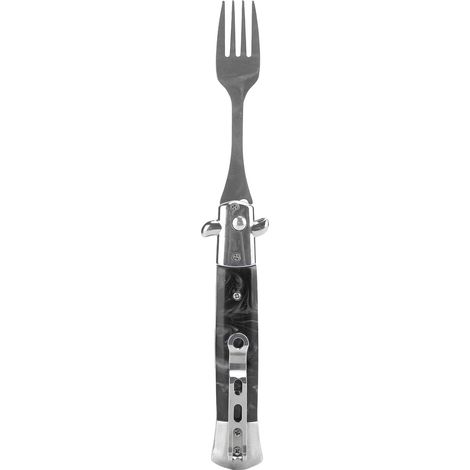 Fourreau de camping pliant noir en acier inoxydable 304,fourchette automatique à ressort à bouton-poussoir de poche。 (1/5)