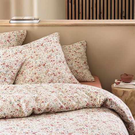 – Taie d'oreiller 63x63 en gaze de coton 100% – Motif floral rose – Toucher doux et agréable – Lavage en machine à 30° (1/3)