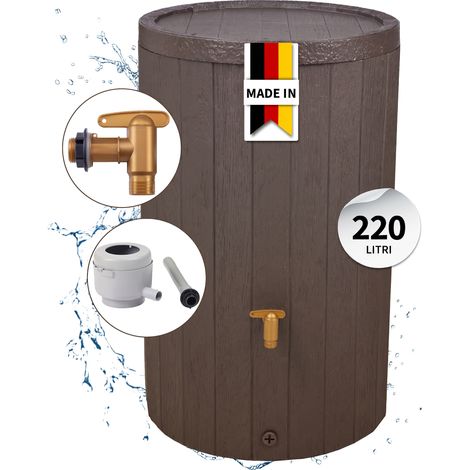 4rain MADERA serbatoio per pioggia set completo 220 litri marrone incl. rubinetto in plastica e raccordo pluviale (1/5)