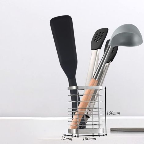Porte Ustensile Cuisine INOX, Range Couverts Ustensiles Support, Organisateur sur Plan à Poser, Rangement et Organisation des Accessoires de Restaurant, Argent (1/3)