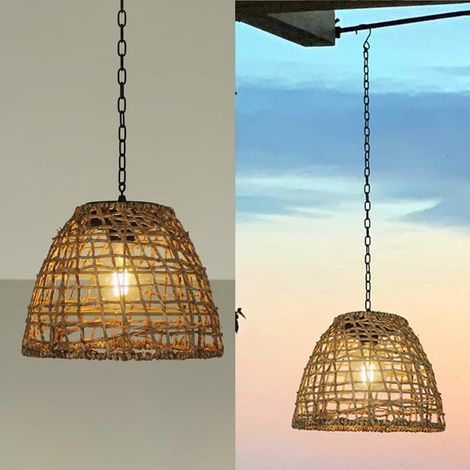 Lampe solaire suspendue pour jardin et balcon avec structure en jonc de mer tressé (1/5)
