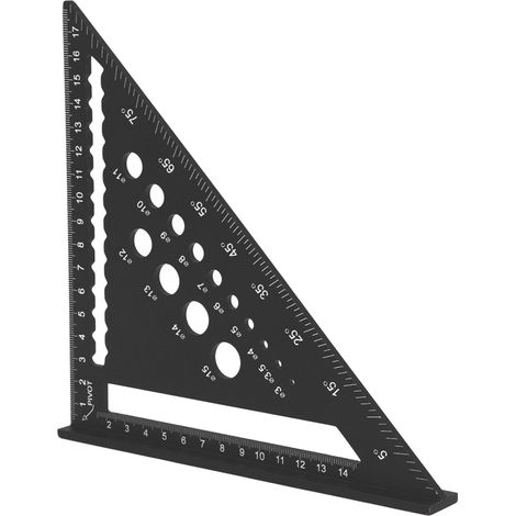 Règle triangulaire 18 cm, équerre de charpente métrique 90°, rapporteur perceuse, outil de traçage en alliage d'aluminium pour bois, noir (1/5)