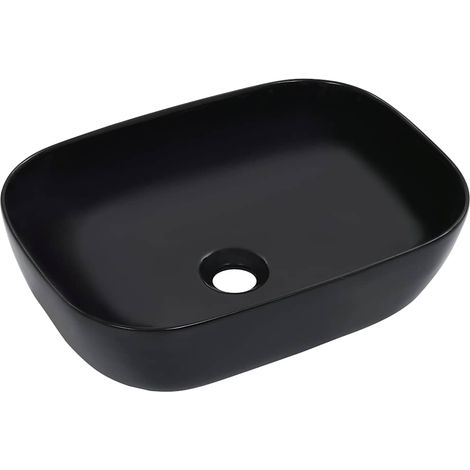 Vasque à poser Lavabo à poser pour salle de bain - 45,5x32x13 cm Céramique Noir BV764427 - BonneVie (1/5)
