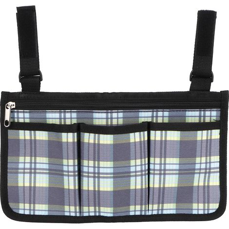 Sac Organisateur Polyvalent pour Fauteuil Roulant, Pochette de Rangement pour Affaires Personnelles, Snacks et Effets Bleu à Carreaux (1/5)