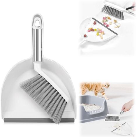 Petit balai et pelle 27 x 18 cm - set de nettoyage pour bureau et cage, blanc (1/5)