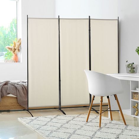 Cloison amovible Paravent 3 panneaux dim. 2,53L x 0,5l x 1,82H m Store latéral Brise-Vue paravent sur Pied séparateur métal Polyester (1/5)