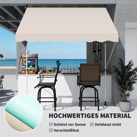 Store banne extensible à manivelle, fixation par pinces, hauteur réglable, bras articulés, anti-taches et anti-intempéries, pour balcon, terrasse ou véranda, 150 cm de largeur, beige (1/4)