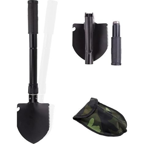 4 in 1 Multifunctional Folding Shovel Black Mini Folding Shovel Camping Multifunctional Mini Shovel Small Folding Shovel for Hiking, Camping, Hunting, Gardening, Snow Shovel (Black) (1/5)