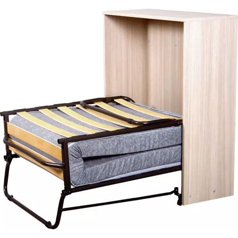 mobile letto singolo estraibile bellahome a scomparsa con rete e materasso marrone 80x190 cm