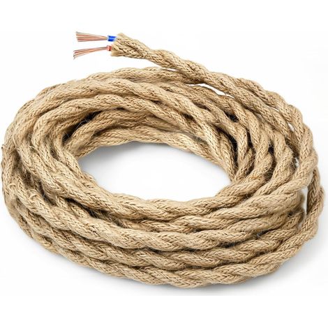 5m Câble de Corde de Chanvre, 2 Conducteurs 0,75mm² Pur Cuivre Fil électrique torsadé, cordon tressé naturel. Pour suspension LED, lustre rétro (1/5)