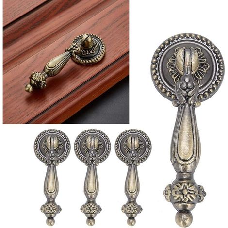 Lot de 4 boutons de placard vintage, poignées de tiroir suspendues, poignées en bronze, trou unique (1/5)