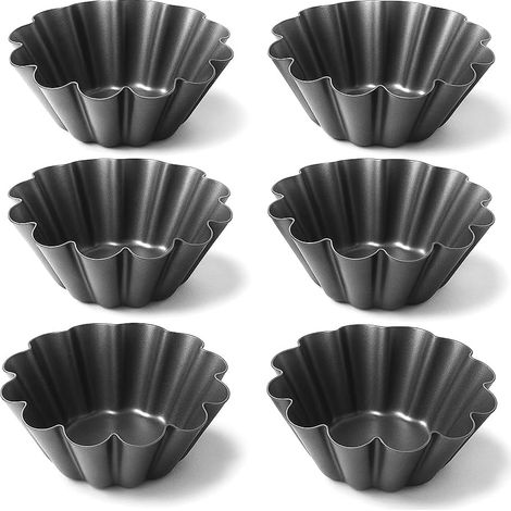 Lot de 6 Moule à Flan, Acier au Carbone, Antiadhésif, Diamètre 13,5 cm, Pâtisserie (1/5)