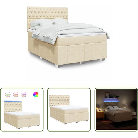 vidaXL LED-Beleuchtung - Boxspringbett mit Matratze Creme 140x200 cm Stoff (1/5)