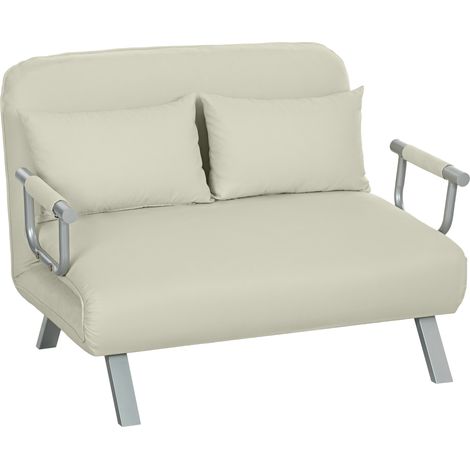 Sofá cama de 2 plazas con respaldo ajustable en 5 posiciones, tapizado en terciopelo suave y con cojines, 111 x 80 x 78 cm, color crema (1/5)