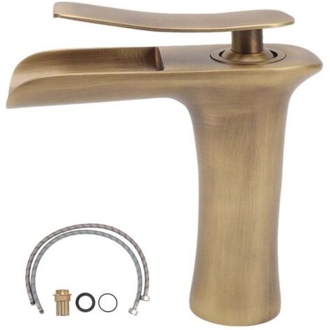 Waschbeckenarmatur für das Badezimmer, Einhebel-Wasserhahn mit Antik-Messing-Wasserfall, Untertisch-Waschbeckenmischer für kaltes und warmes Wasser (1/5)