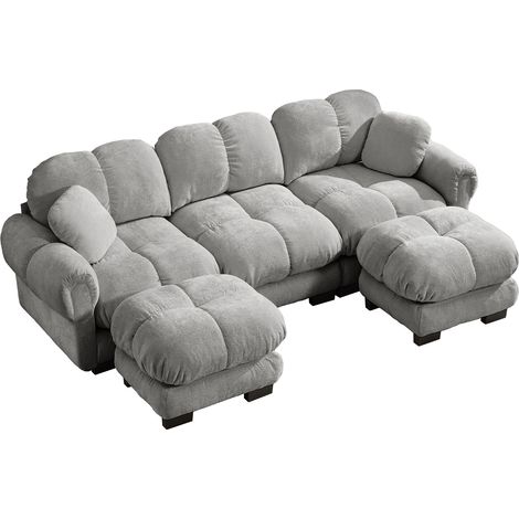 GagaCanapé U 3 places Cloud, ottomane, 2 coussins, gris clair (1/5)