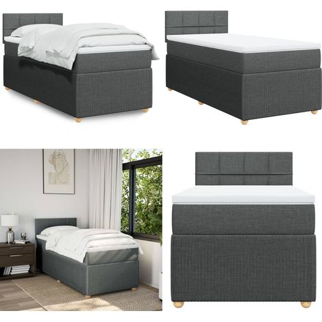 vidaXL Sommier à lattes de lit avec matelas Gris foncé 80x200 cm Tissu (1/5)